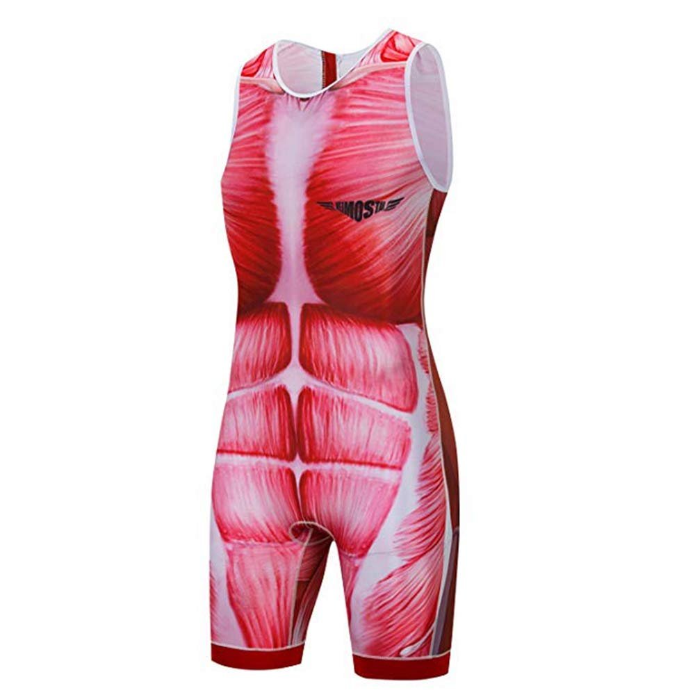 JPOJPO Cycling Jersey Mens Sleeveless Skinsuit Triathlon Swimsuit/Front Zip/Back Pocket Muscle XXL Red