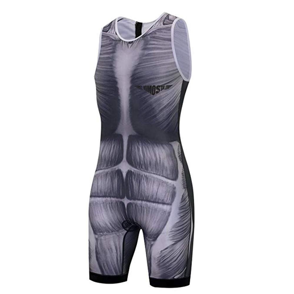 JPOJPO Cycling Jersey Mens Sleeveless Skinsuit Triathlon Swimsuit/Front Zip/Back Pocket Black Muscle XL
