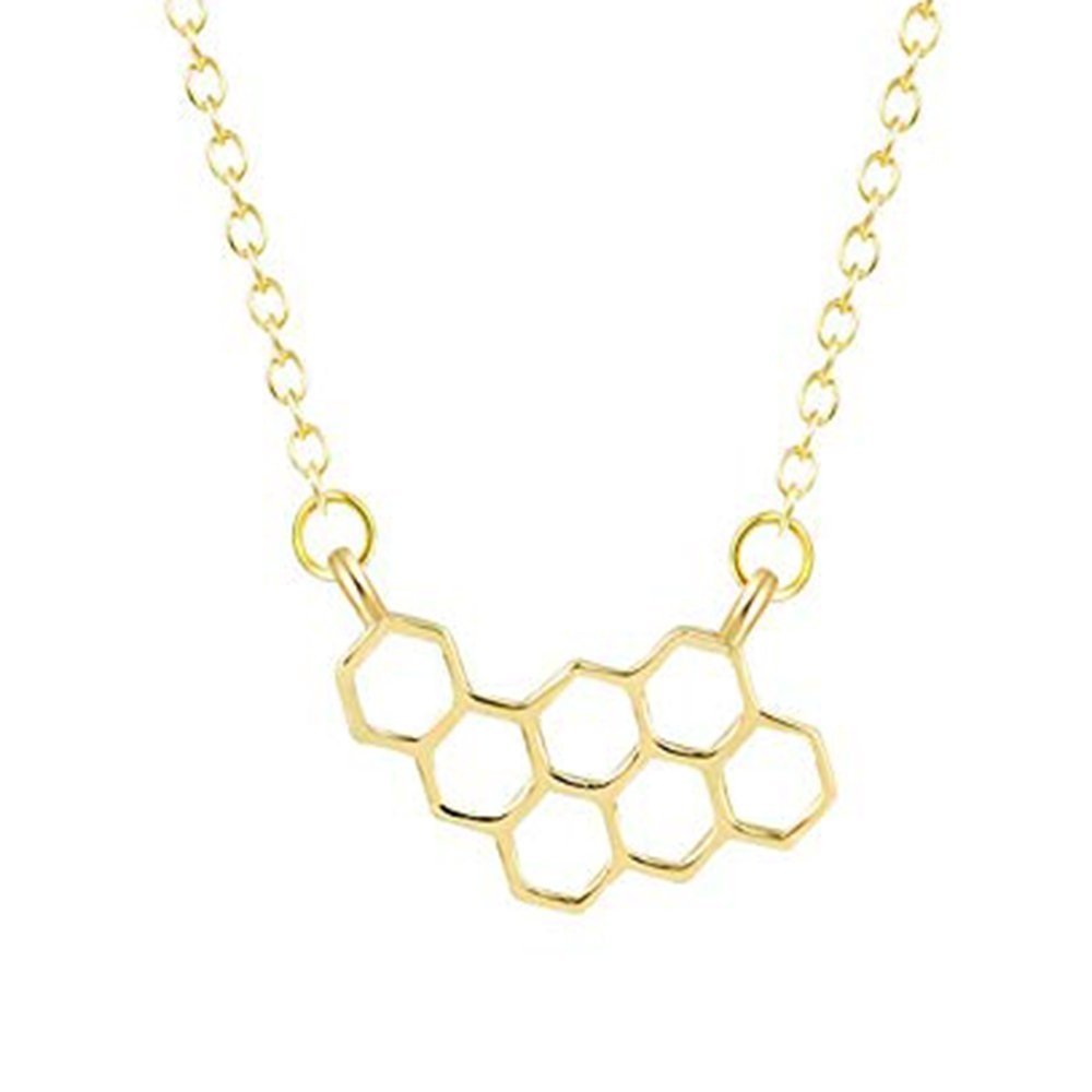 Stan-Deed Honeycomb Necklace Hexagon Geometric Pendant Beehive Jewelry Fashion Gift for Women (Gold)