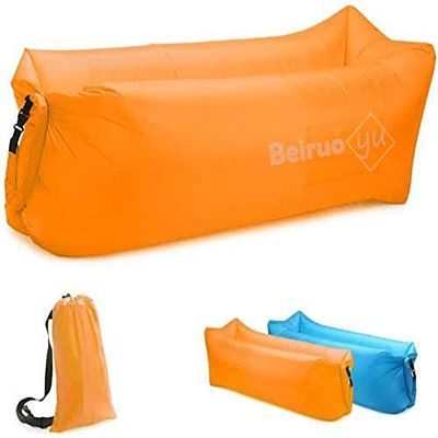 Beiruoyu Inflatable Lounger Air Chair Sofa Bed Sleeping Bag Couch for Beach Camping Lake Garden (Orange)