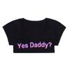 ACSUSS Women's Yes Daddy Printed Short Sleeve O Neck Crop Tops Cotton Short T-Shirts Black One Size view 3