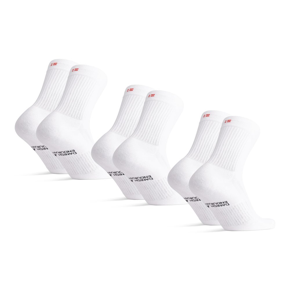 DANISH ENDURANCE Athletic Tennis Socks for Women & Men, Crew Length, 3 or 6-Packs, White, Medium