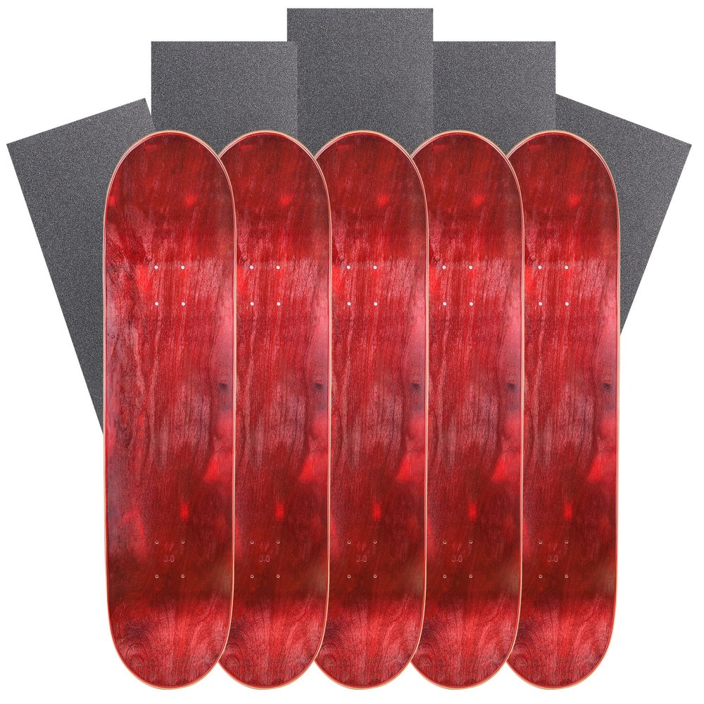 Cal 7 Blank Maple Skateboard Decks with Grip Tape (Bundle of 5) (Red, 8")