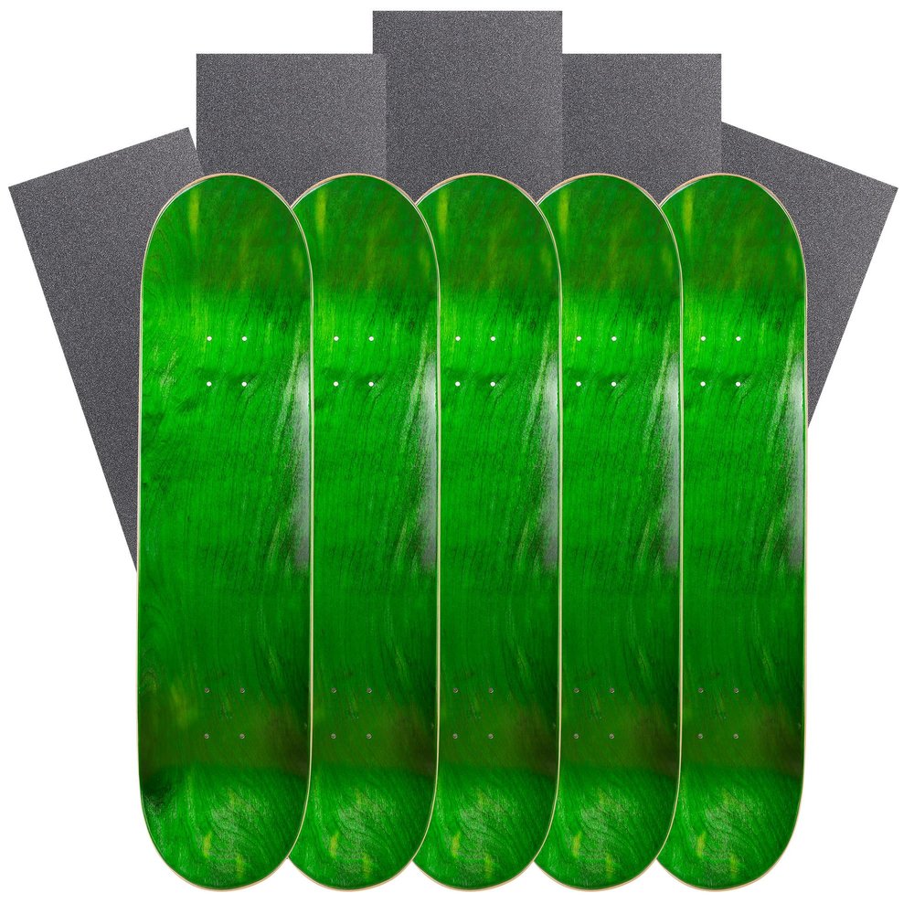 Cal 7 Blank Maple Skateboard Decks with Grip Tape (Bundle of 5) (Green, 8.25")