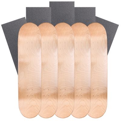 Cal 7 Blank Maple Skateboard Decks with Grip Tape (Bundle of 5)(Natural, 7.75")