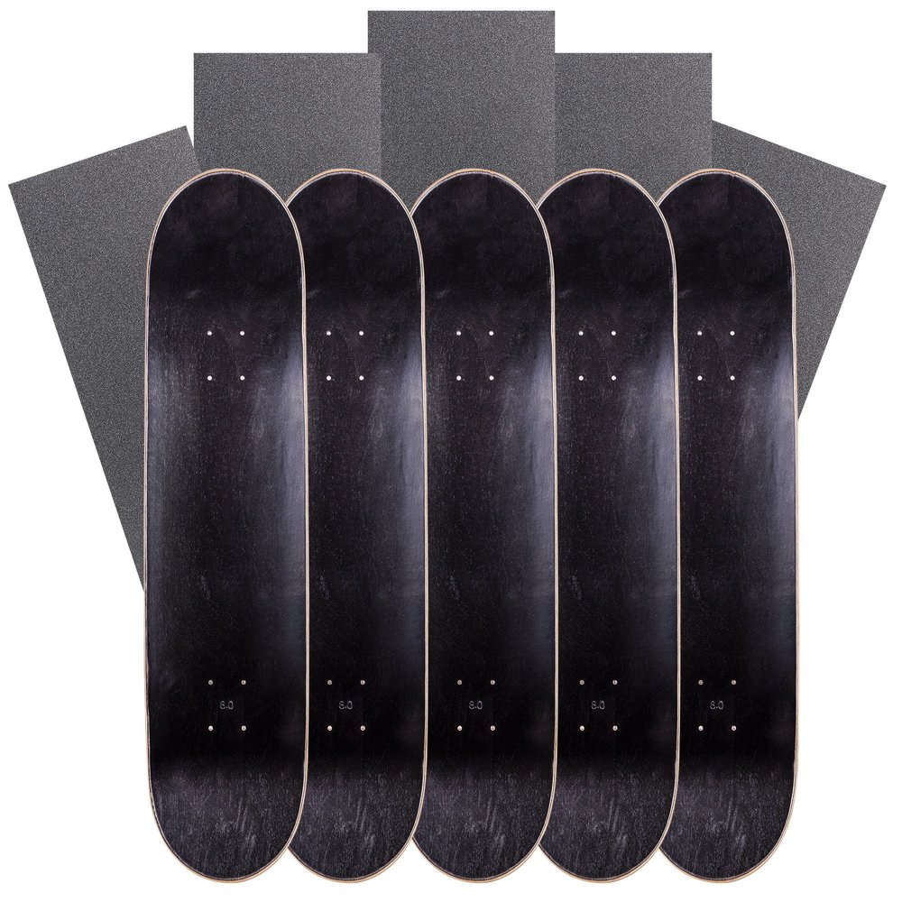 Cal 7 Blank Maple Skateboard Decks with Grip Tape (Bundle of 5) (Black, 7.75")