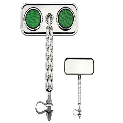 Two Double Twisted Mirrors Chrome Green Reflectors. Set of bike mirrors. Pair of bicycle mirrors. 2 bike Mirrors.