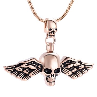 Cremation Jewelry for Ashes - Skull Angel Wing Charm Locket Pendant Necklace Jewelry, Keepsake Memorial Urns Gift for Women/Men, Free 20 Inch Chain+Fill Kit (Rose gold)