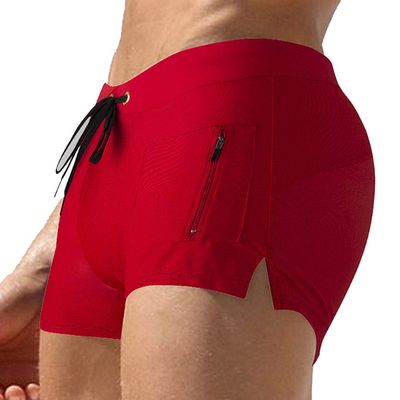 TONLEN Mens Swimwear Short Swim Trunks with Zipper Pocket, Red #1, US M_Asia Tag L,Waist:29.5"-33.5"