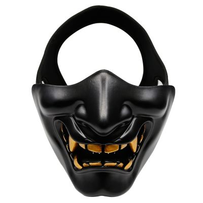 AOUTACC Airsoft Half Face Masks,Evil Demon Monster Kabuki Samurai Hannya Oni Half Face Protective Masks for Masquerade Ball,Party,Thanksgiving,CS War Game(Black)