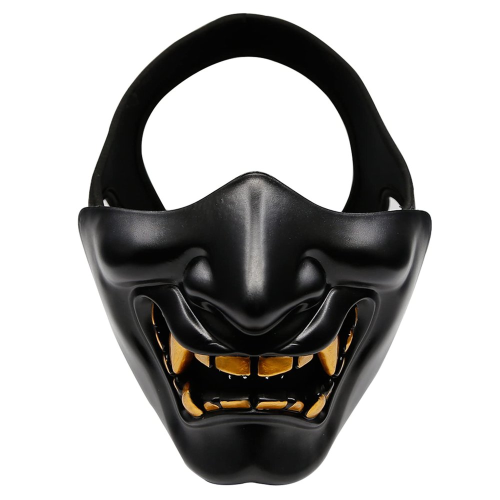 AOUTACC Airsoft Half Face Masks,Evil Demon Monster Kabuki Samurai Hannya Oni Half Face Protective Masks for Masquerade Ball,Party,Thanksgiving,CS War Game(Black)