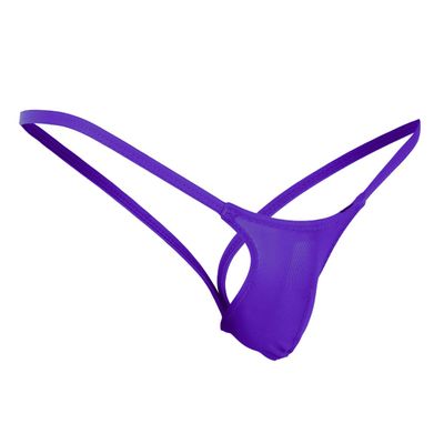 ACSUSS Men's Grape Smugglers Micro Bulge Pouch Thongs V-String Bikini Briefs Underwear Purple L
