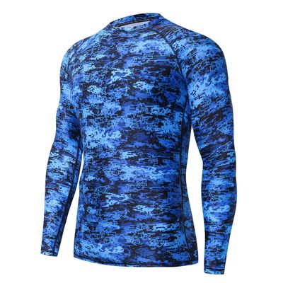 HUGE SPORTS Men's UV Sun Protection UPF 50+ Full Digital Print Rash Guard Long Sleeves (Pixel Blue, L)