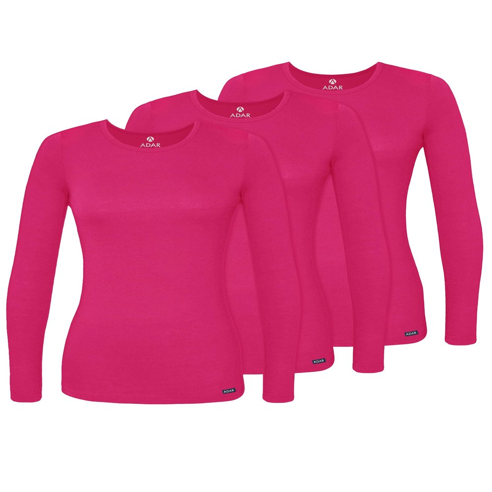 Adar Underscrubs for Women 3 Pack - Long Sleeve Underscrub Comfort Tee - 2903 - Fuchsia - XXS