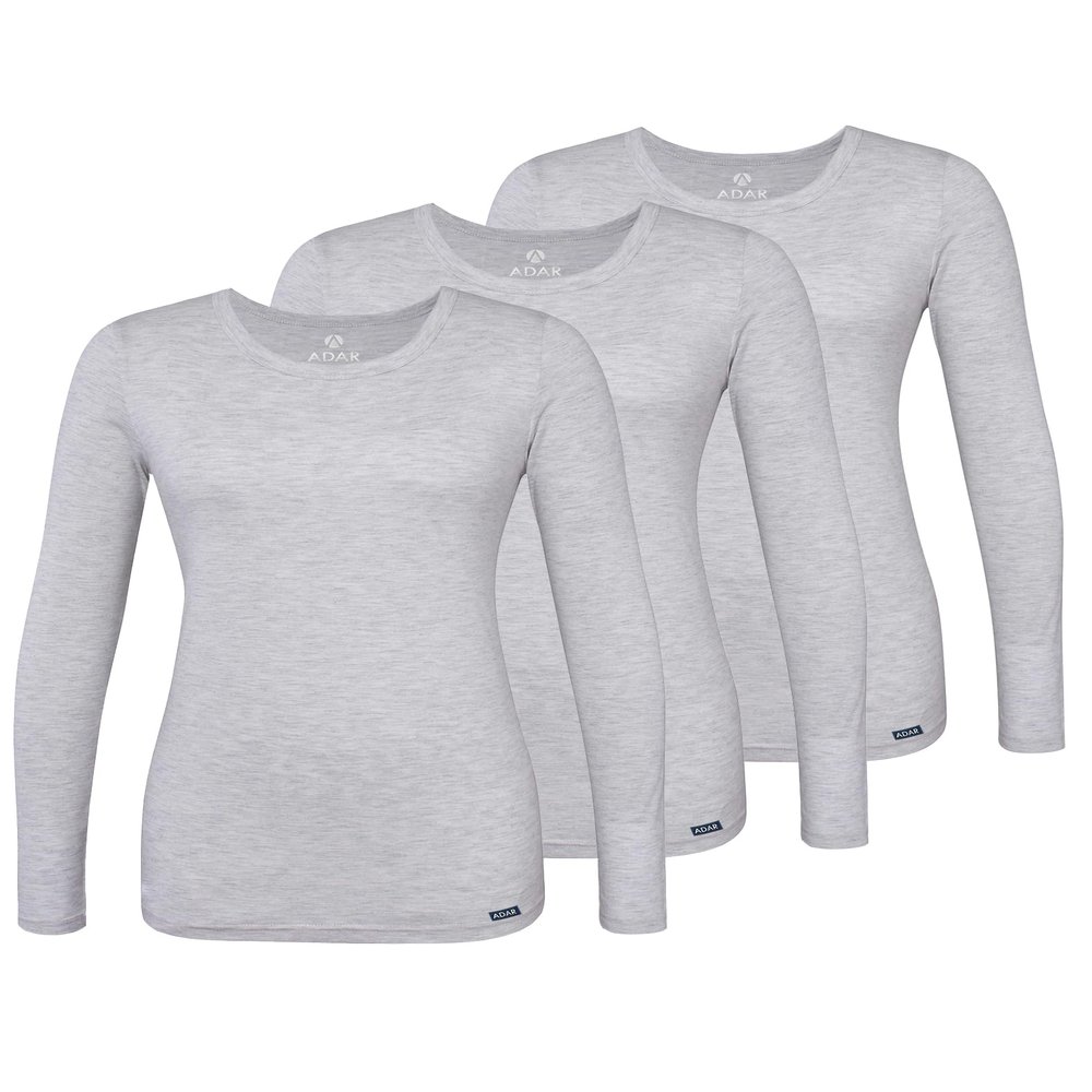 Adar Uniforms, Underscrubs for Women 3 Pack - Long Sleeve Underscrub Comfort Tee - 2903 - Marl Gray - M