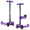 Lascoota 2-in-1 3-Wheel Scooter - Removable Seat Toddler Scooter - 4-Position Adjustable Handlebars Outdoor Toys - LED Light-Up Wheels Toys for Ages 5-7 - Purple, Ages 3-12, 100 lb Max view 1