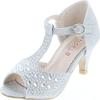 Angels New York Girls Glitter & Stone Sandal With Memory Foam Insole,Silver,11