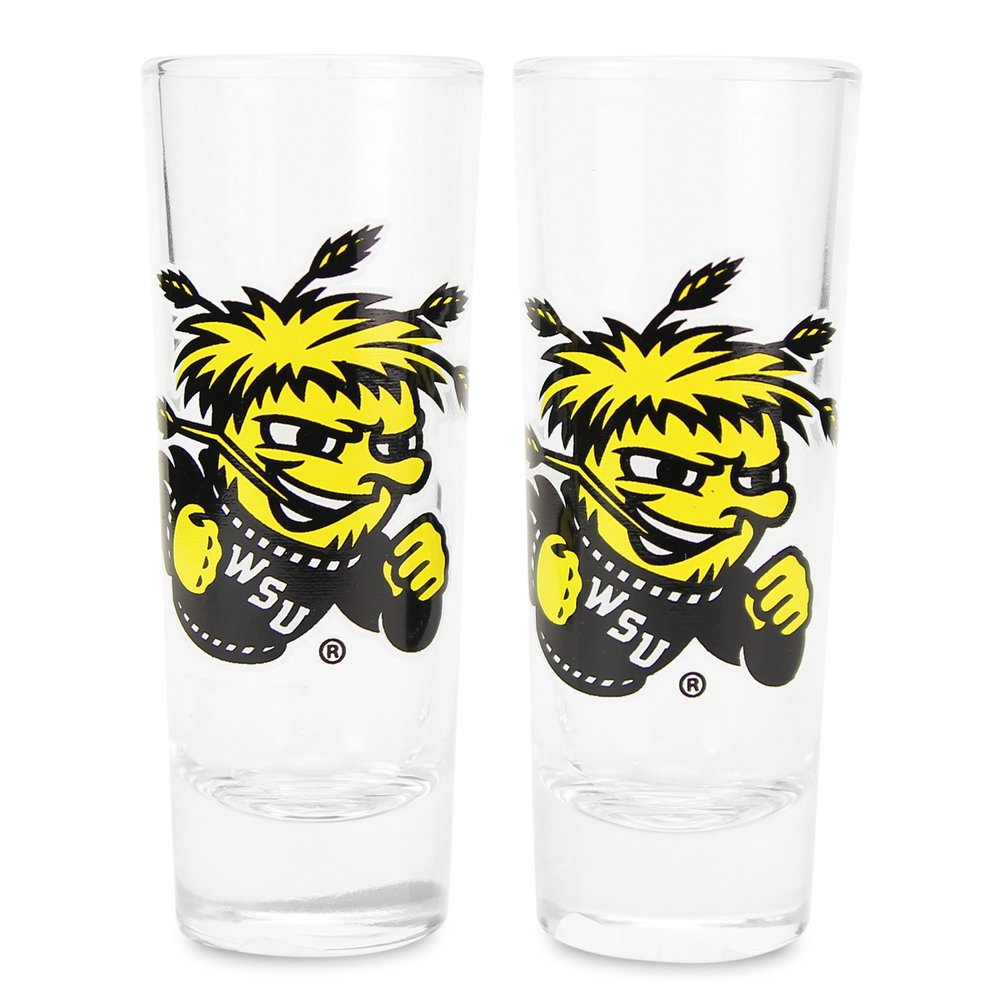 Boelter NCAA Color Team Logo 2oz Cordial Shot Glass 2-Pack (Witchita State Shockers)