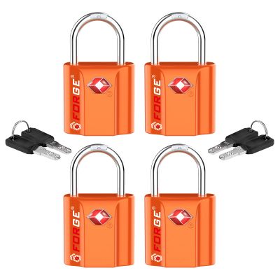 Forge Small TSA Approved Luggage Locks: Ultra Secure Dimple Key Travel Locks Alloy Body. for Luggage, Travel Cases, Backpacks, Orange 4 Pack.