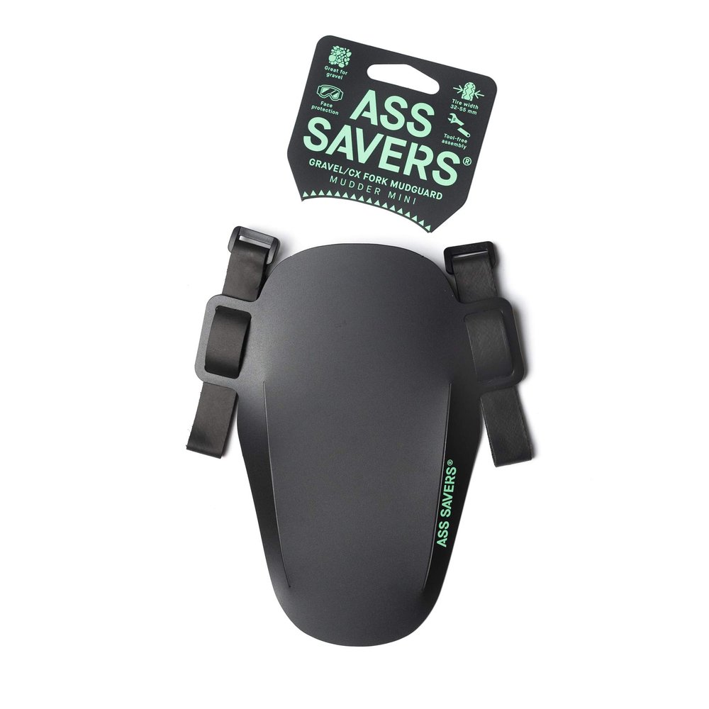 Ass Savers Mudder Mini - Black, Bicycle Mudguard for Face & Headset Protection, Easy & Secure Fit with Anti-Slip Straps, Fits All Cross & Gravel Forks, for Tire Widths 32-55mm, Small & Lightweight