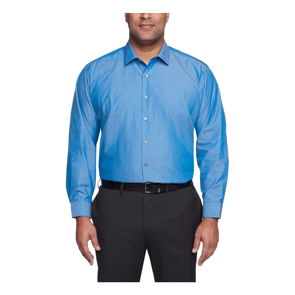 Kenneth Cole Unlisted Men's Dress Shirt Big and Tall Solid , Hazy Blue, 17" Neck 37"-38" Sleeve