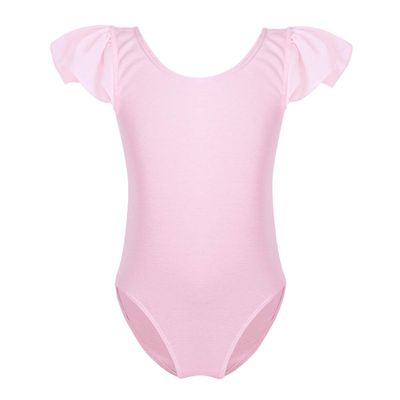 FEESHOW Girls' Flutter Ruffle Short Sleeve Gymnastics Ballet Dance Leotard Bodysuit for Toddler/Medium/Large Child Ruffle Sleeve Pink 3