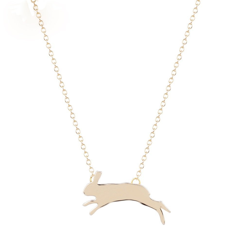 Stan-Deed Rabbit Necklace Charm Animal Running Bunny Pendant Lovely Jewelry for Women (Gold)