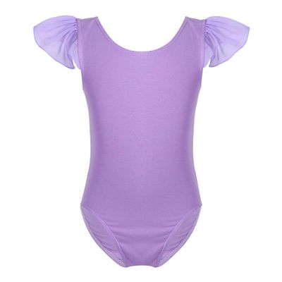 FEESHOW Girls' Flutter Ruffle Short Sleeve Gymnastics Ballet Dance Leotard Bodysuit for Toddler/Medium/Large Child Ruffle Sleeve Lavender 3