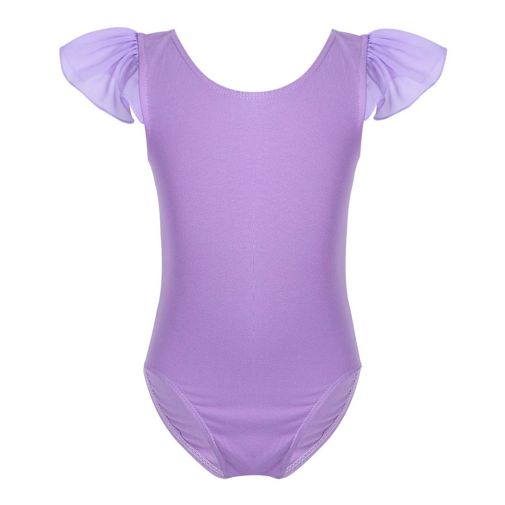 FEESHOW Girls' Flutter Ruffle Short Sleeve Gymnastics Ballet Dance Leotard Bodysuit for Toddler/Medium/Large Child Ruffle Sleeve Lavender 3