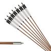 PG1ARCHERY Bamboo Arrows, 12 Pack Practice Target Arrow Handmade Self Nock Feather Fletched 6.2" Vane for Longbow Traditional & Recurve Bow Gray White view 1