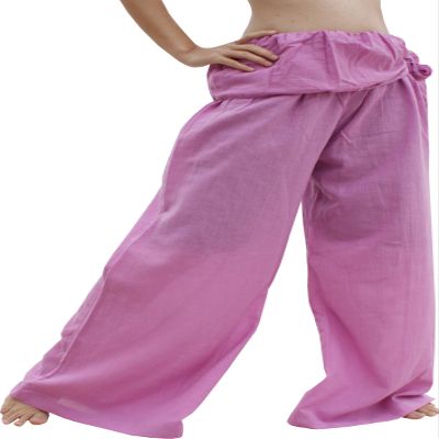 RaanPahMuang Wild Light Cotton Thai Pirates Pants Hip Tied, Medium, Lavender Pink