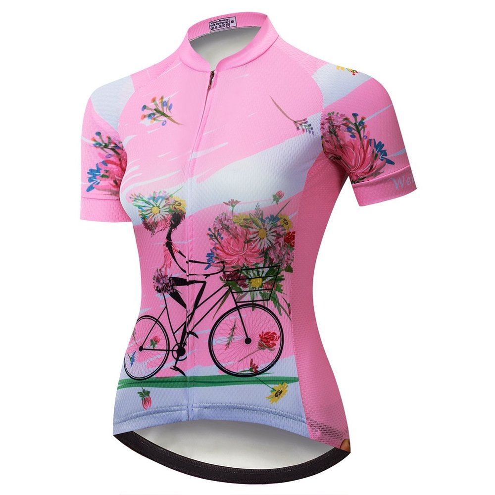 Cycling Jersey Women Mountain Bike Jersey Shirts Short Sleeve Road Bicycle Shirts Breathable MTB Tops Summer Clothes Pink Size XS