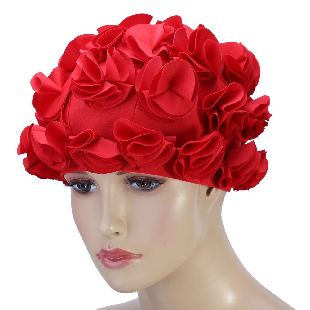Swim for Women Swimming,Long Hair Swimming Women Adult Kids Retro Floral Petal Swimming Hats Fashion Elastic Long Hair Swim Bathing (Red) Flower Swimming Women Girls Kids Pet Swim