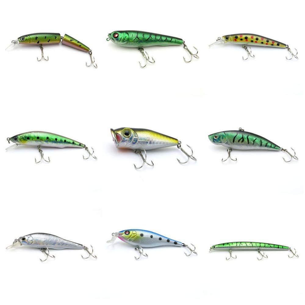 4044 Big One 9 Pieces Fishing Lures Crankbait Freshwater Saltwater Hard Baits Diving Topwater Floating Bass Lots 2487