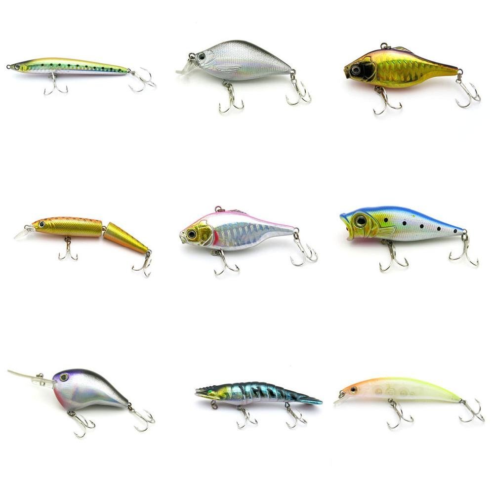 4044 Big One 9 Pieces Fishing Lures Crankbait Freshwater Saltwater Hard Baits Diving Topwater Floating Bass Lots 0141