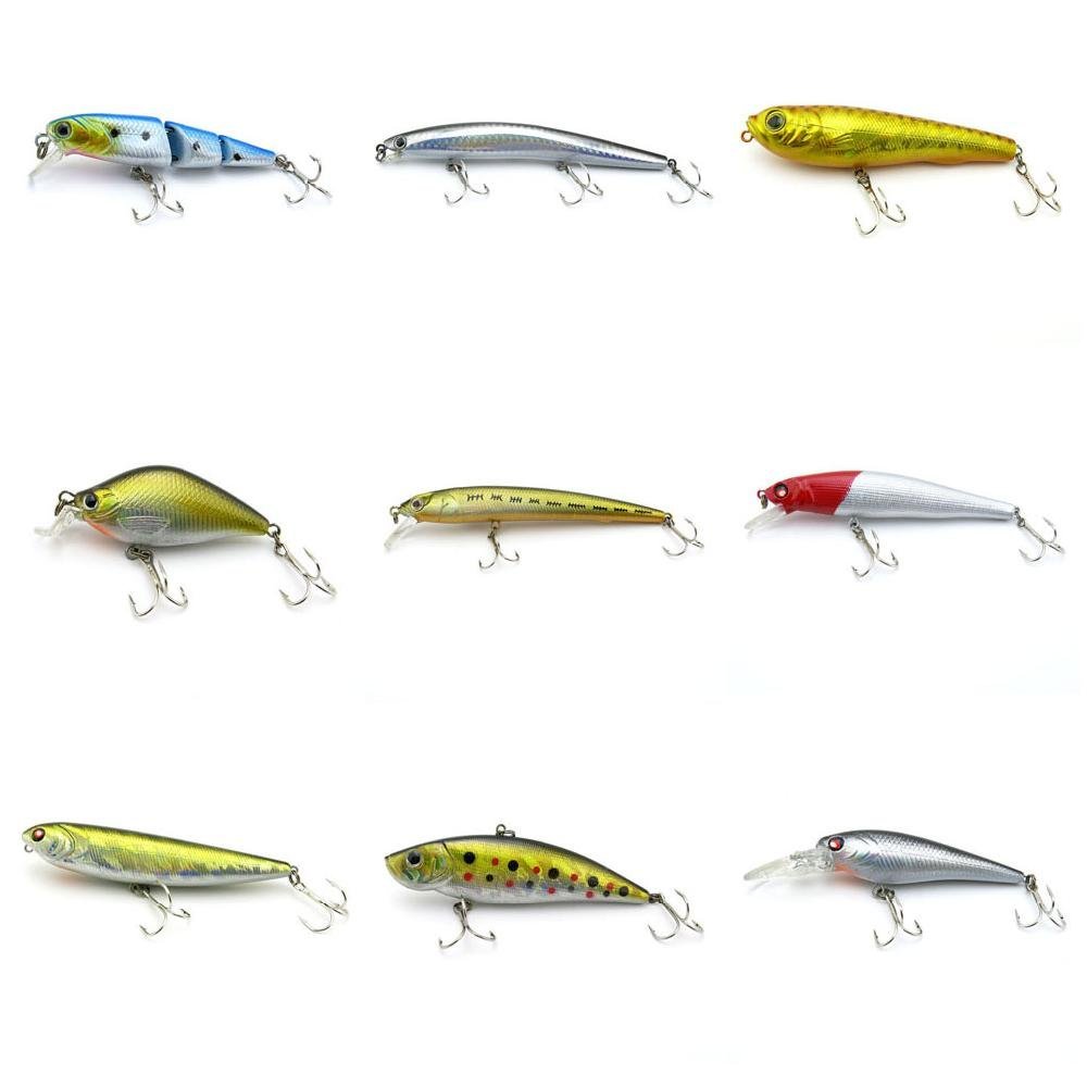 4044 Big One 9 Pieces Fishing Lures Crankbait Freshwater Saltwater Hard Baits Diving Topwater Floating Bass Lots 2948