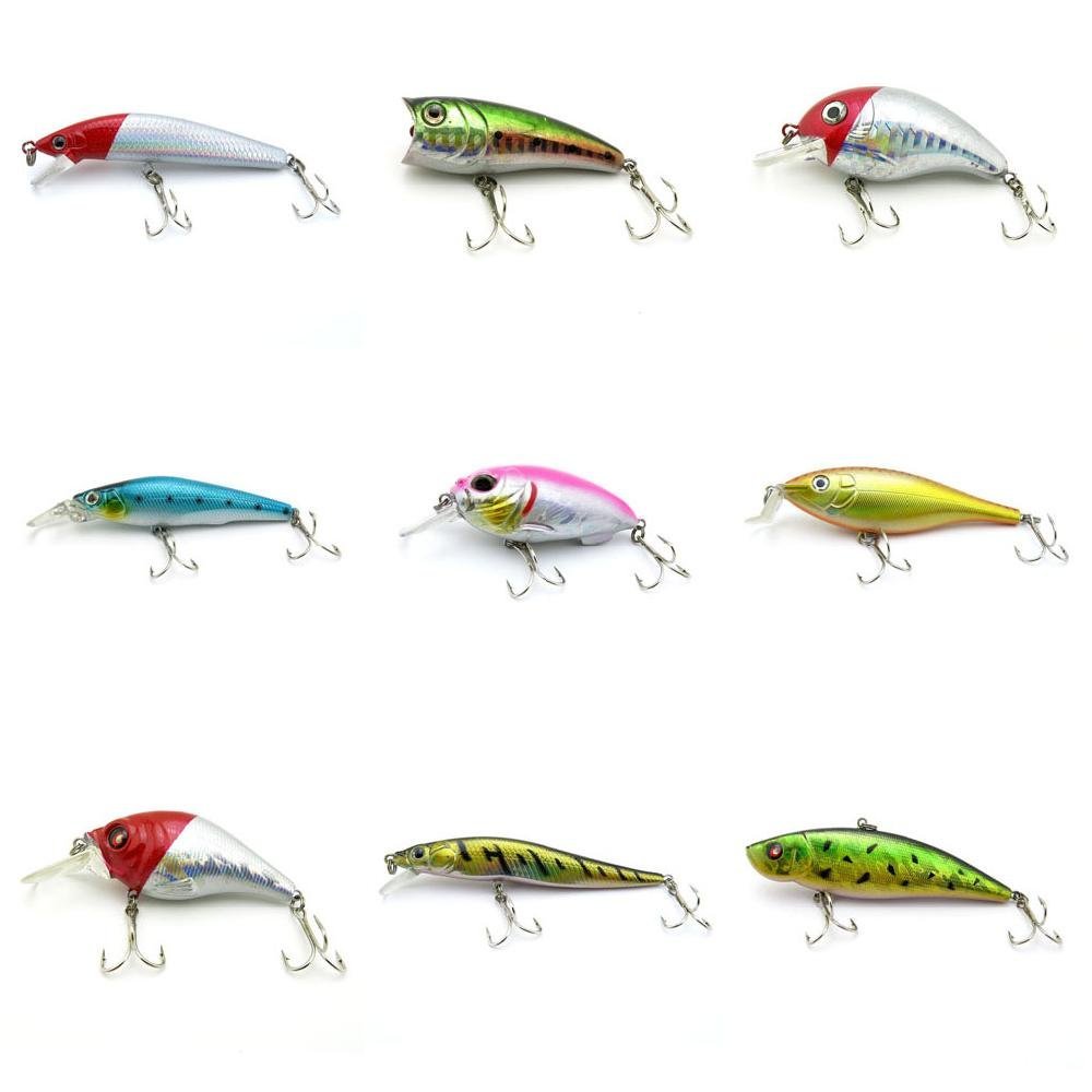 4044 Big One 9 Pieces Fishing Lures Crankbait Freshwater Saltwater Hard Baits Diving Topwater Floating Bass Lots 1700