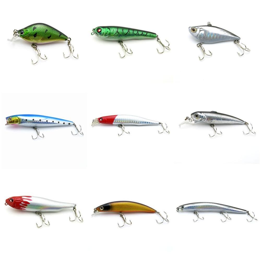 4044 Big One 9 Pieces Fishing Lures Crankbait Freshwater Saltwater Hard Baits Diving Topwater Floating Bass Lots 2355