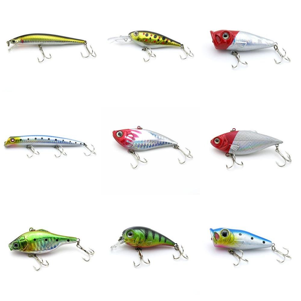 4044 Big One 9 Pieces Fishing Lures Crankbait Freshwater Saltwater Hard Baits Diving Topwater Floating Bass Lots 0382
