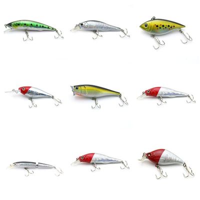 4044 Big One 9 Pieces Fishing Lures Crankbait Freshwater Saltwater Hard Baits Diving Topwater Floating Bass Lots 0094