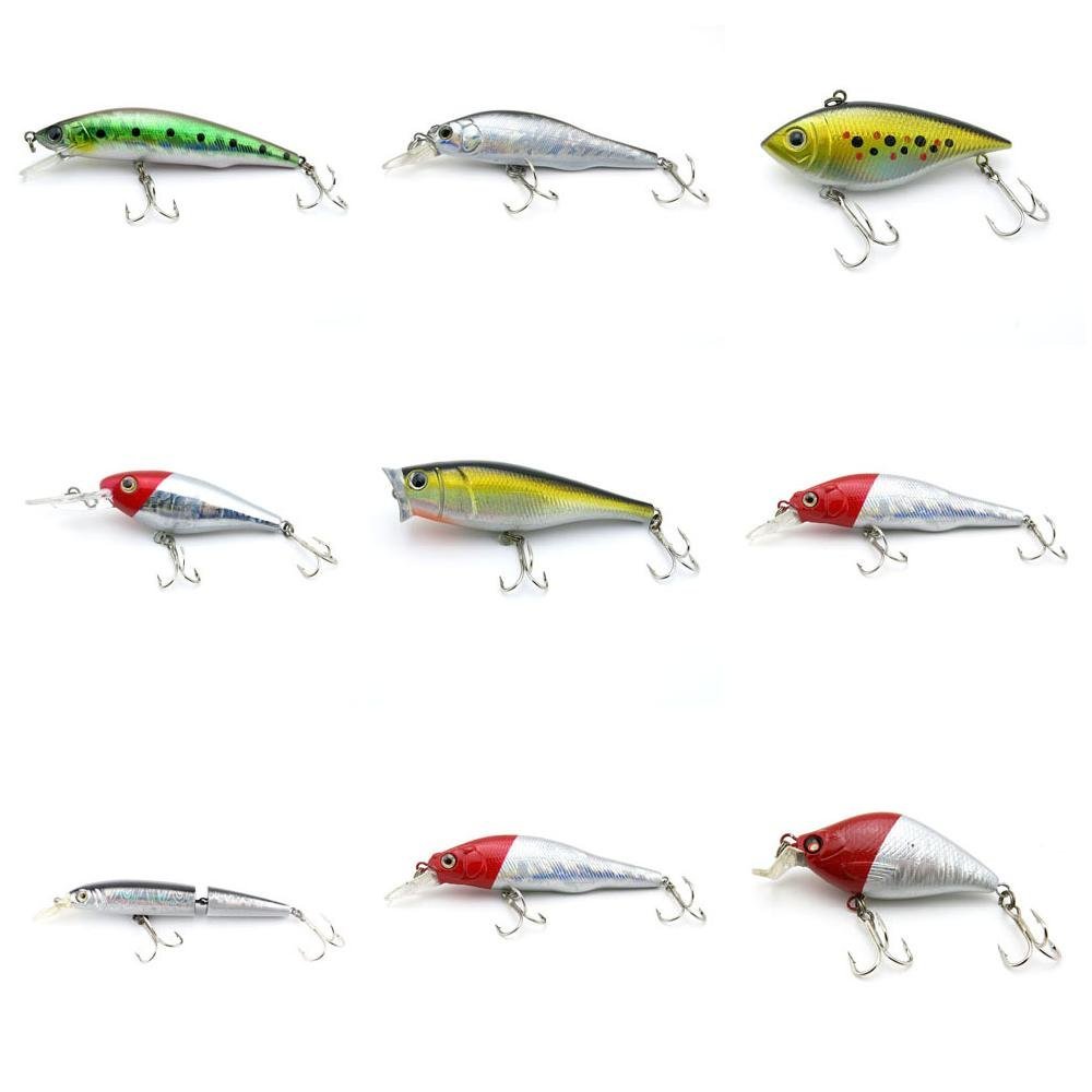 4044 Big One 9 Pieces Fishing Lures Crankbait Freshwater Saltwater Hard Baits Diving Topwater Floating Bass Lots 0094
