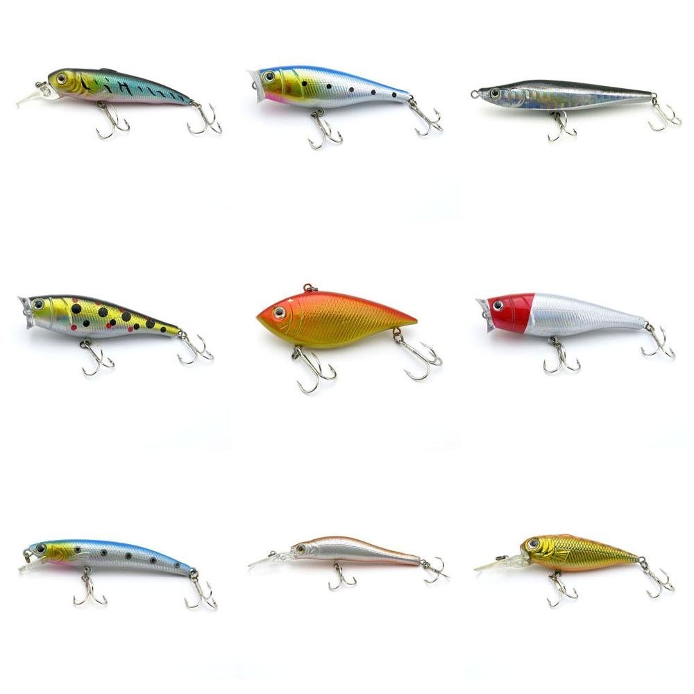 4044 Big One 9 Pieces Fishing Lures Crankbait Freshwater Saltwater Hard Baits Diving Topwater Floating Bass Lots 2558