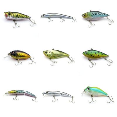 4044 Big One 9 Pieces Fishing Lures Crankbait Freshwater Saltwater Hard Baits Diving Topwater Floating Bass Lots 0907