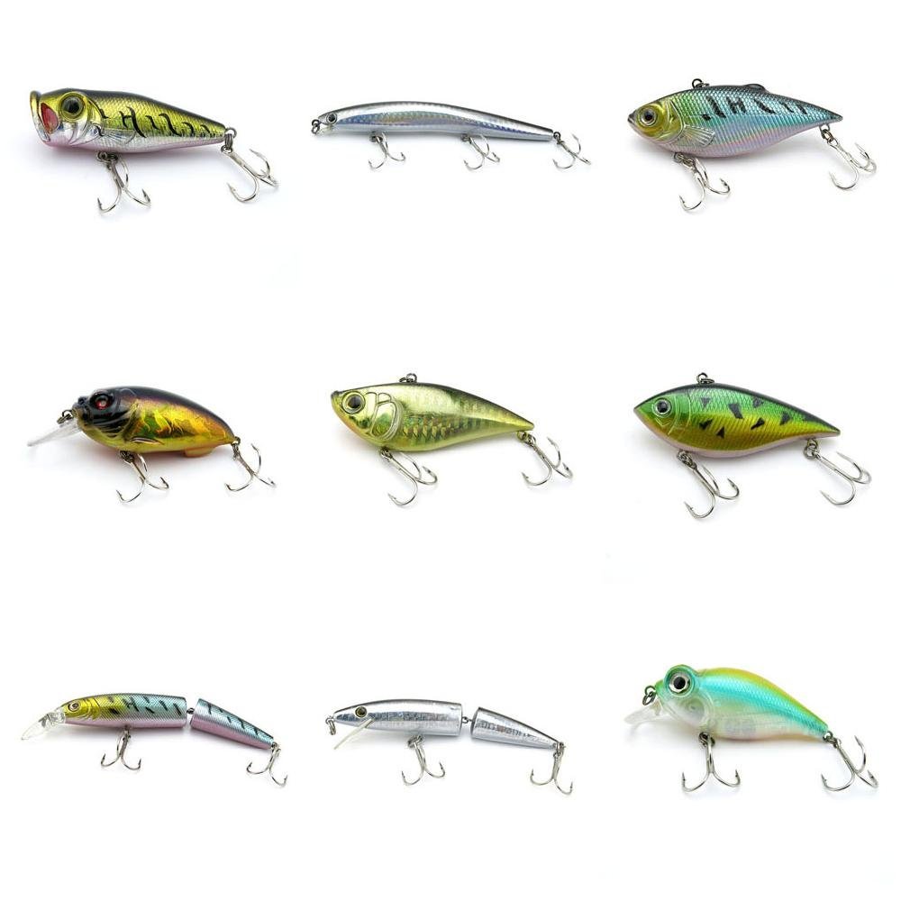 4044 Big One 9 Pieces Fishing Lures Crankbait Freshwater Saltwater Hard Baits Diving Topwater Floating Bass Lots 0907