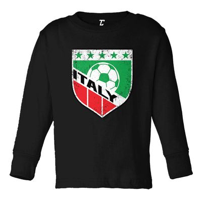 Tcombo Italy Soccer - Distressed Badge Long Sleeve Toddler Cotton Jersey Shirt (Black, 3T)