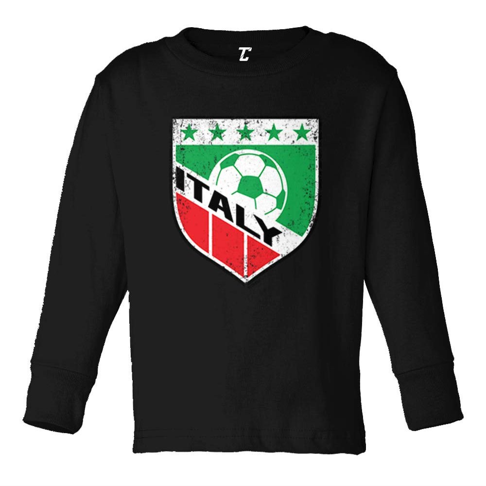 Tcombo Italy Soccer - Distressed Badge Long Sleeve Toddler Cotton Jersey Shirt (Black, 3T)