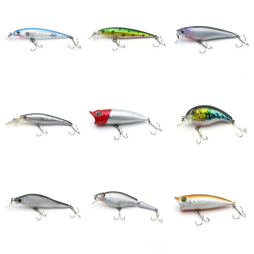 4044 Big One 9 Pieces Fishing Lures Crankbait Freshwater Saltwater Hard Baits Diving Topwater Floating Bass Lots 2710