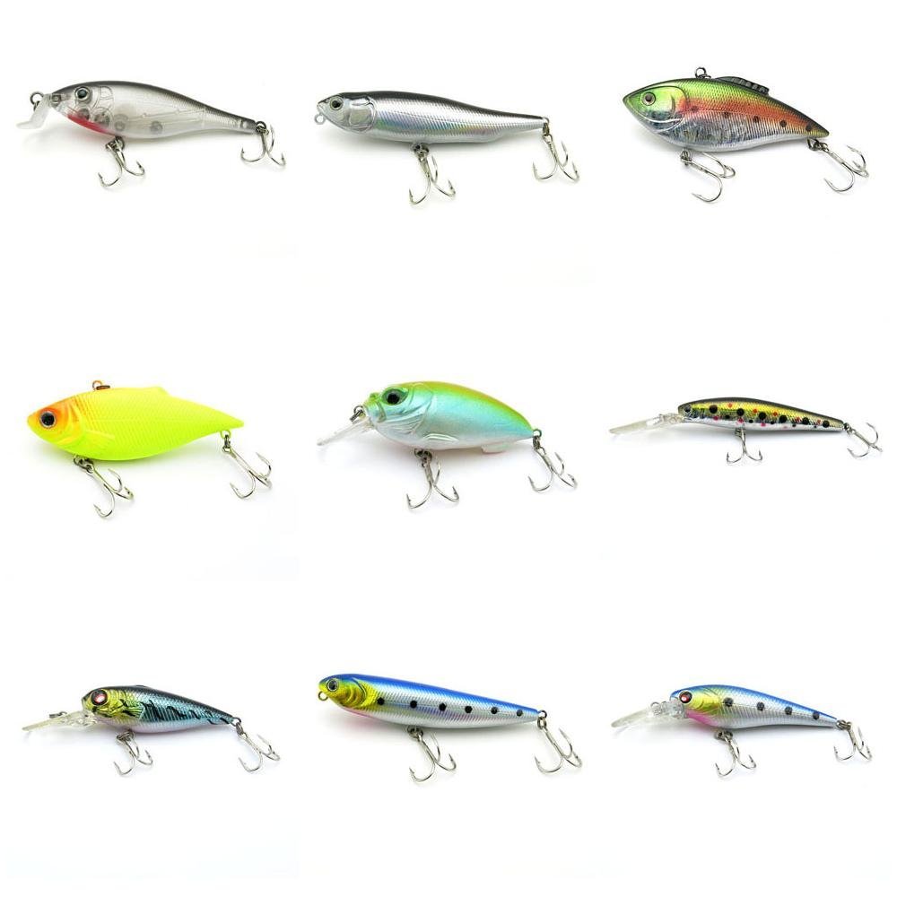 4044 Big One 9 Pieces Fishing Lures Crankbait Freshwater Saltwater Hard Baits Diving Topwater Floating Bass Lots 0540
