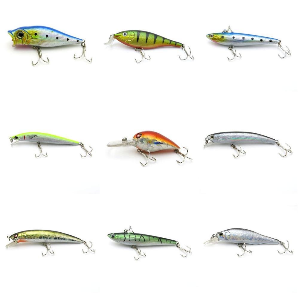 4044 Big One 9 Pieces Fishing Lures Crankbait Freshwater Saltwater Hard Baits Diving Topwater Floating Bass Lots 2349