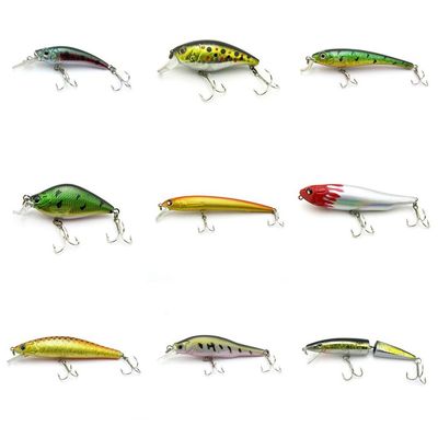 4044 Big One 9 Pieces Fishing Lures Crankbait Freshwater Saltwater Hard Baits Diving Topwater Floating Bass Lots 0365
